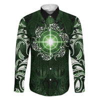 New Zealand Matariki Tupuarangi Family Matching Off The Shoulder Long Sleeve Dress and Hawaiian Shirt Maori Moko Green Galaxy