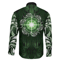 New Zealand Matariki Tupuarangi Family Matching Off The Shoulder Long Sleeve Dress and Hawaiian Shirt Maori Moko Green Galaxy