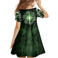 New Zealand Matariki Tupuarangi Family Matching Off Shoulder Maxi Dress and Hawaiian Shirt Maori Moko Green Galaxy