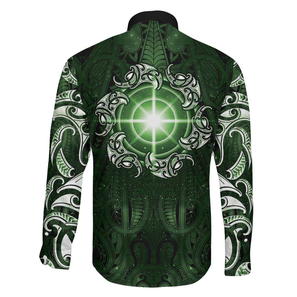 New Zealand Matariki Tupuarangi Family Matching Off Shoulder Maxi Dress and Hawaiian Shirt Maori Moko Green Galaxy