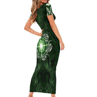New Zealand Matariki Tupuarangi Family Matching Short Sleeve Bodycon Dress and Hawaiian Shirt Maori Moko Green Galaxy