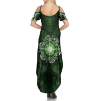New Zealand Matariki Tupuarangi Family Matching Summer Maxi Dress and Hawaiian Shirt Maori Moko Green Galaxy