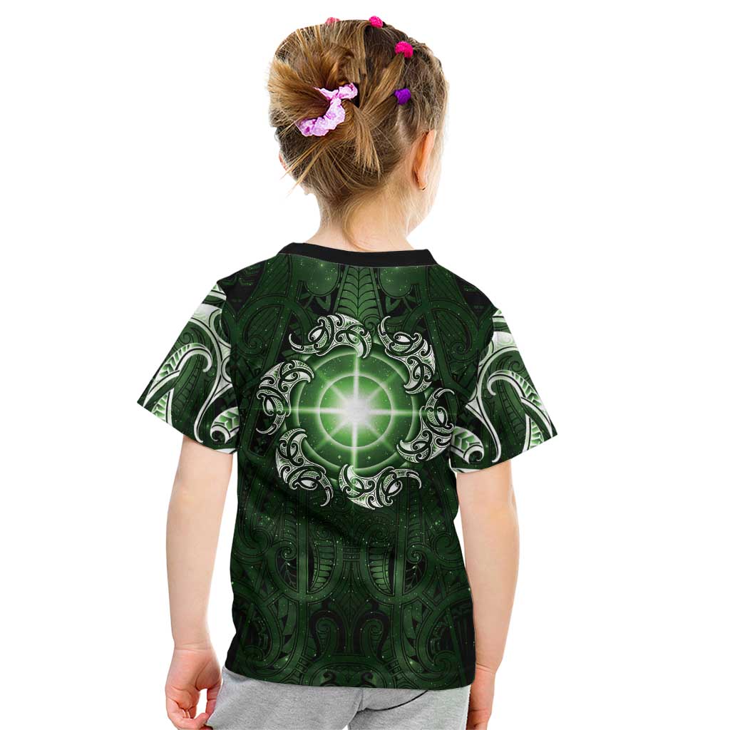 New Zealand Matariki Tupuarangi Kid T Shirt Maori Moko Green Galaxy