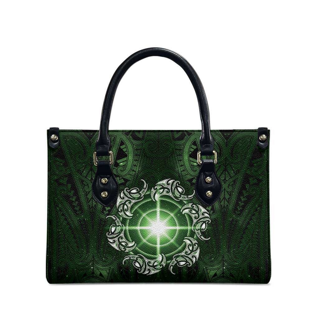 New Zealand Matariki Tupuarangi Leather Bag Maori Moko Green Galaxy