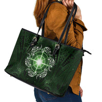 New Zealand Matariki Tupuarangi Leather Tote Bag Maori Moko Green Galaxy