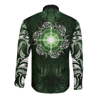 New Zealand Matariki Tupuarangi Long Sleeve Button Shirt Maori Moko Green Galaxy