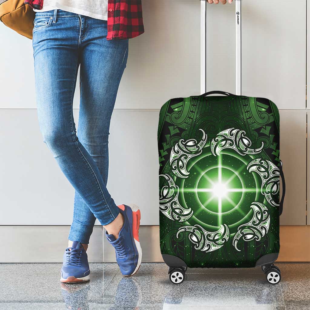 New Zealand Matariki Tupuarangi Luggage Cover Maori Moko Green Galaxy
