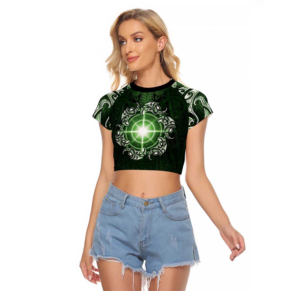 New Zealand Matariki Tupuarangi Raglan Cropped T Shirt Maori Moko Green Galaxy