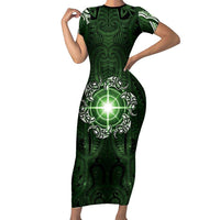 New Zealand Matariki Tupuarangi Short Sleeve Bodycon Dress Maori Moko Green Galaxy