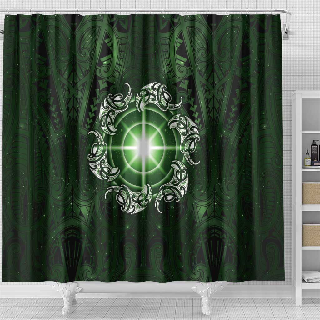 New Zealand Matariki Tupuarangi Shower Curtain Maori Moko Green Galaxy