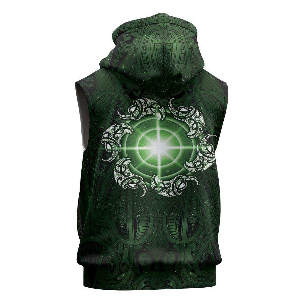 New Zealand Matariki Tupuarangi Sleeveless Zip Hoodie Maori Moko Green Galaxy