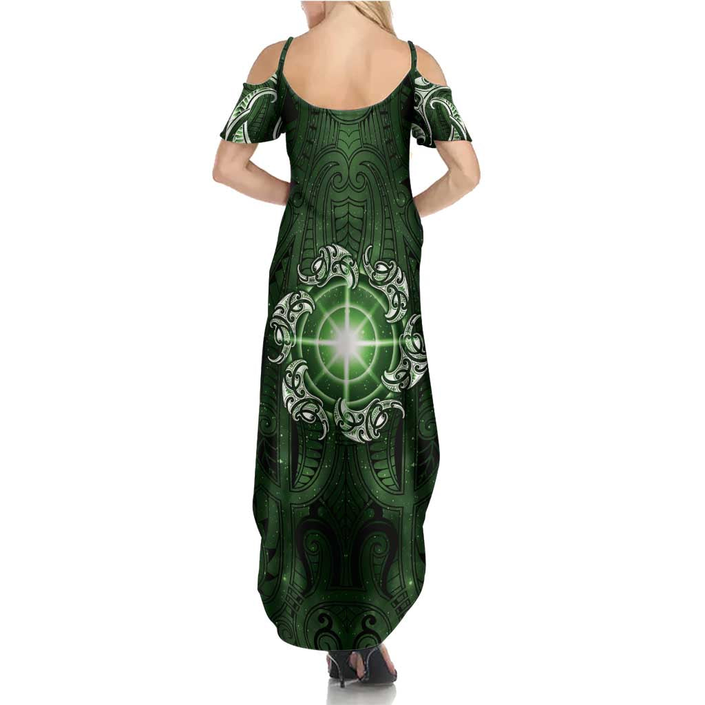New Zealand Matariki Tupuarangi Summer Maxi Dress Maori Moko Green Galaxy