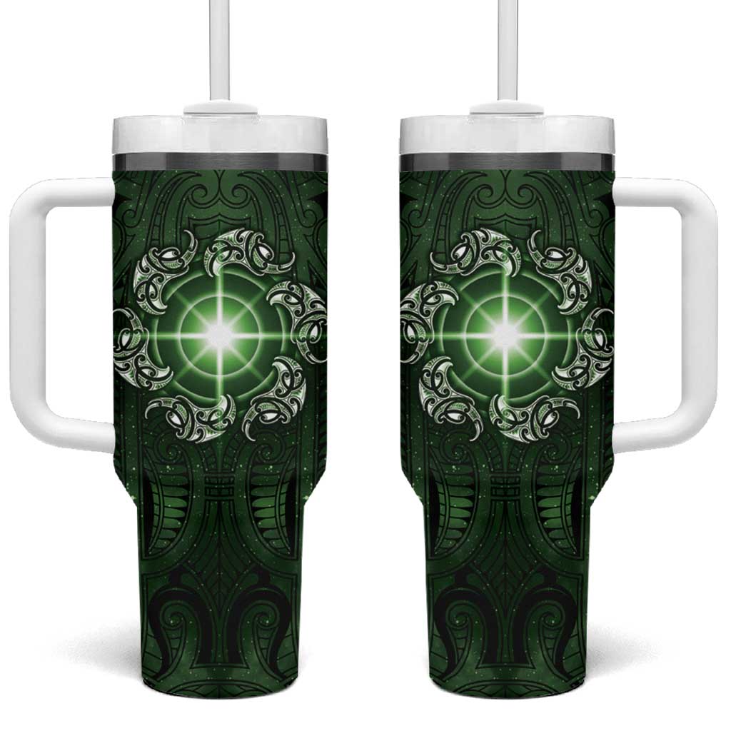 New Zealand Matariki Tupuarangi Tumbler With Handle Maori Moko Green Galaxy