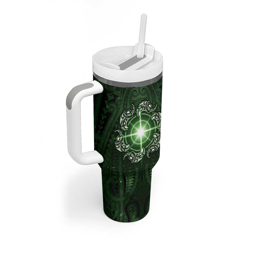 New Zealand Matariki Tupuarangi Tumbler With Handle Maori Moko Green Galaxy
