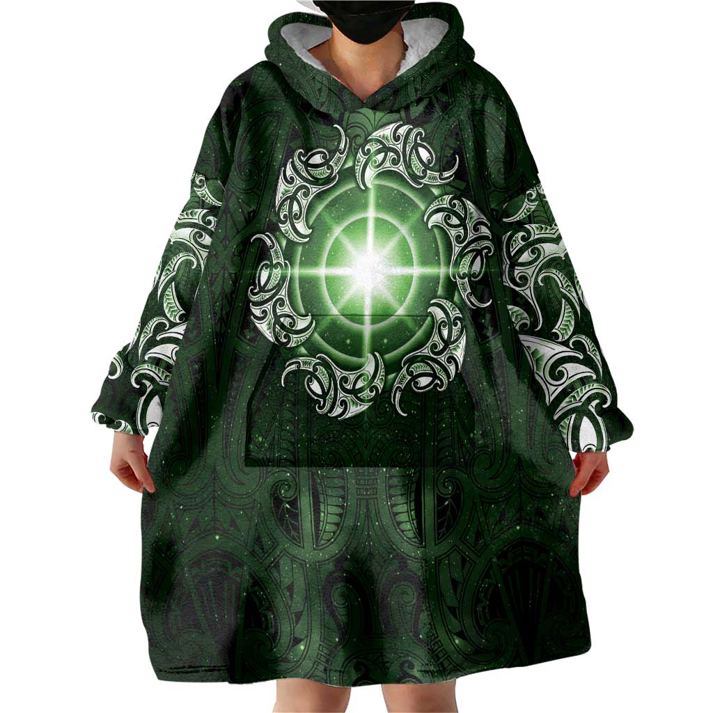 New Zealand Matariki Tupuarangi Wearable Blanket Hoodie Maori Moko Green Galaxy
