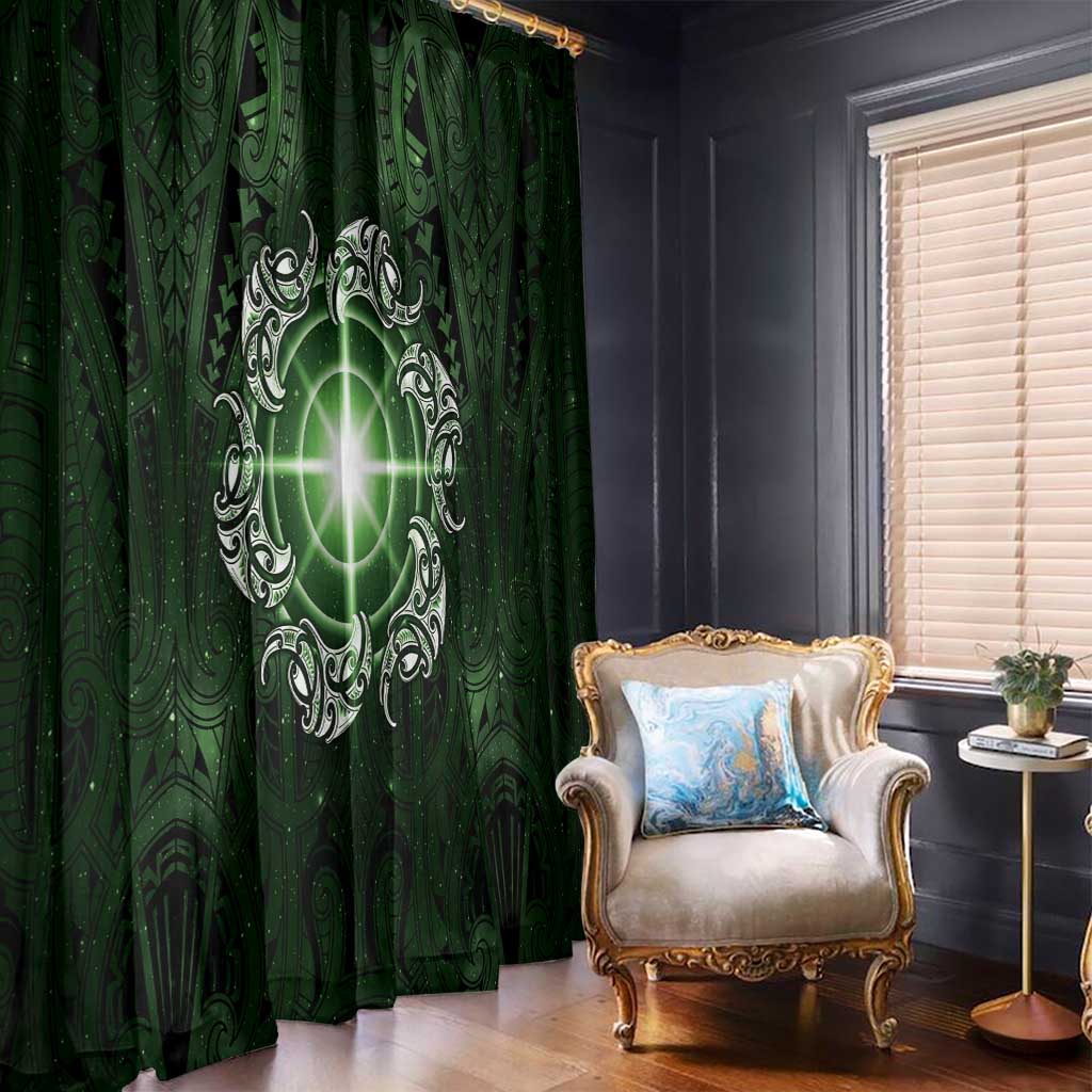 New Zealand Matariki Tupuarangi Window Curtain Maori Moko Green Galaxy LT05 - Polynesian Pride