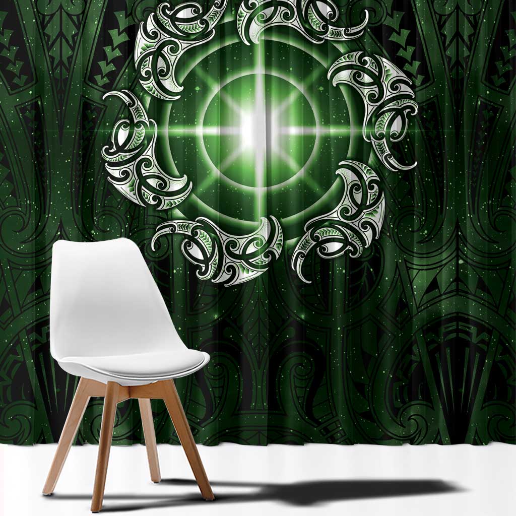 New Zealand Matariki Tupuarangi Window Curtain Maori Moko Green Galaxy LT05 - Polynesian Pride