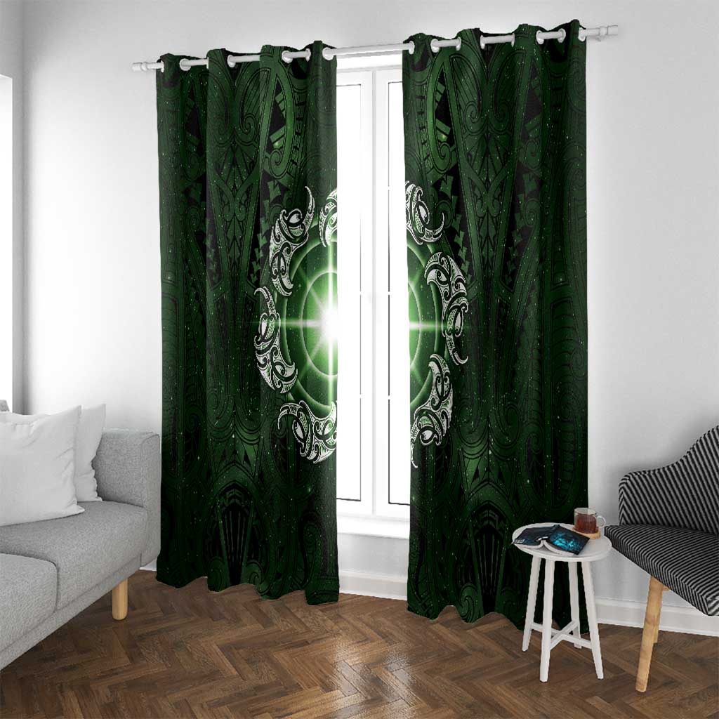 New Zealand Matariki Tupuarangi Window Curtain Maori Moko Green Galaxy LT05 With Grommets Green - Polynesian Pride