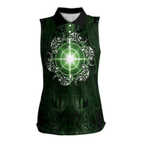 New Zealand Matariki Tupuarangi Women Sleeveless Polo Shirt Maori Moko Green Galaxy