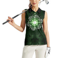 New Zealand Matariki Tupuarangi Women Sleeveless Polo Shirt Maori Moko Green Galaxy