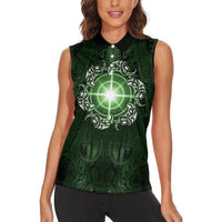 New Zealand Matariki Tupuarangi Women Sleeveless Polo Shirt Maori Moko Green Galaxy
