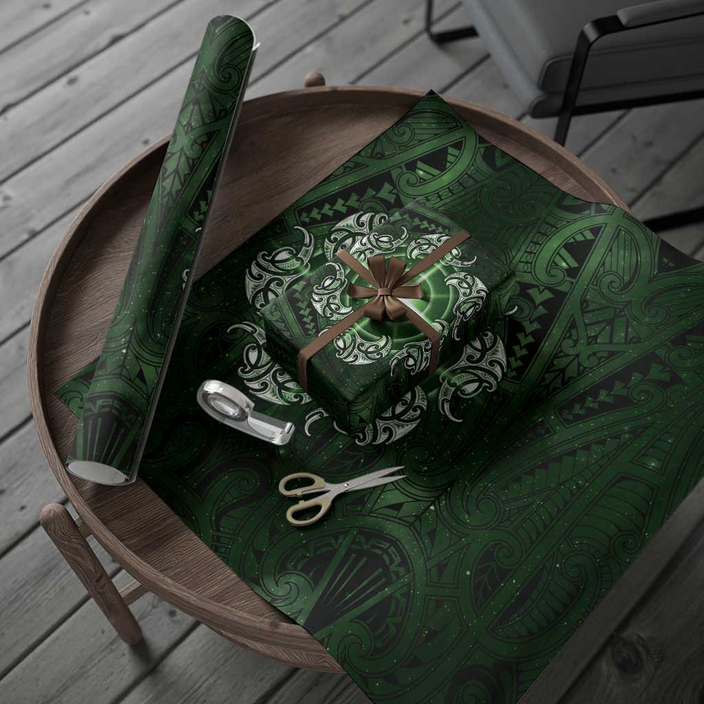 New Zealand Matariki Tupuarangi Wrapping Paper Maori Moko Green Galaxy LT05 - Polynesian Pride