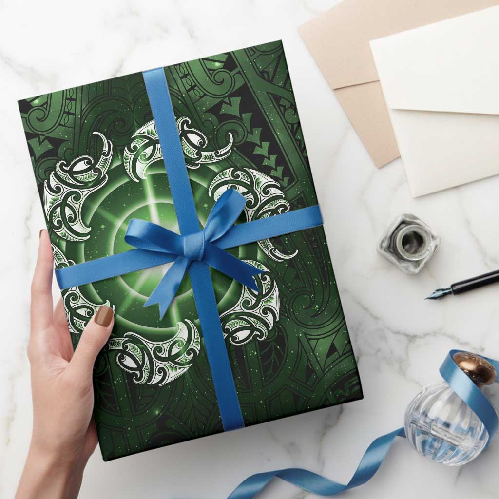 New Zealand Matariki Tupuarangi Wrapping Paper Maori Moko Green Galaxy LT05 - Polynesian Pride
