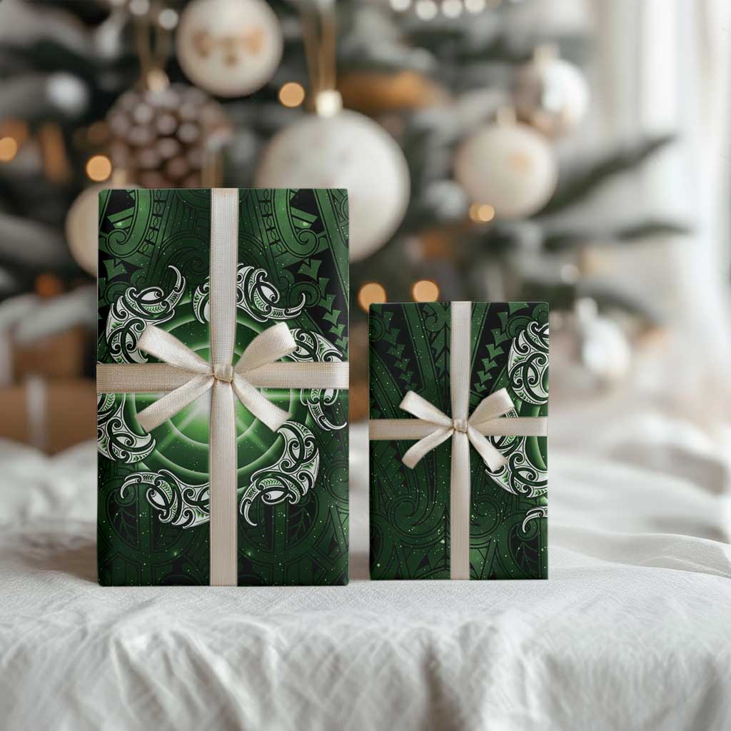 New Zealand Matariki Tupuarangi Wrapping Paper Maori Moko Green Galaxy LT05 - Polynesian Pride