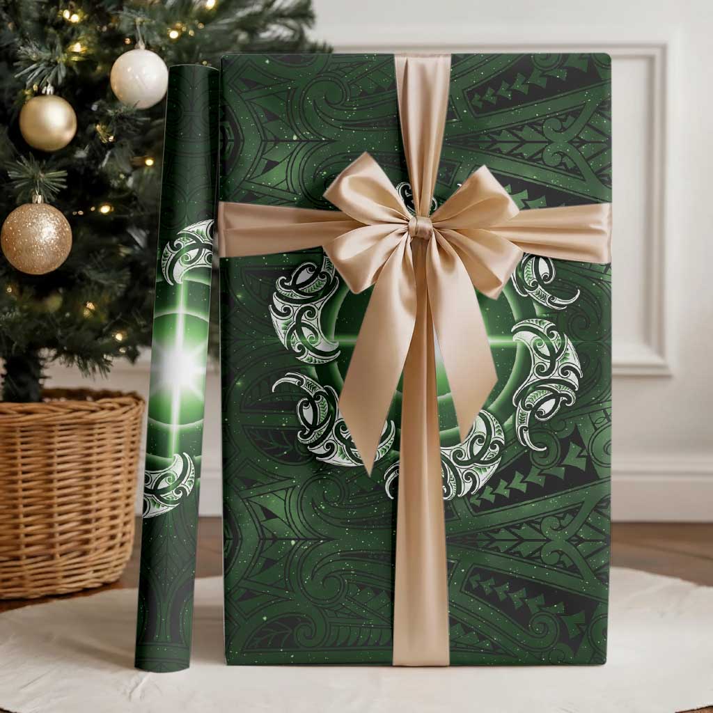 New Zealand Matariki Tupuarangi Wrapping Paper Maori Moko Green Galaxy LT05 - Polynesian Pride