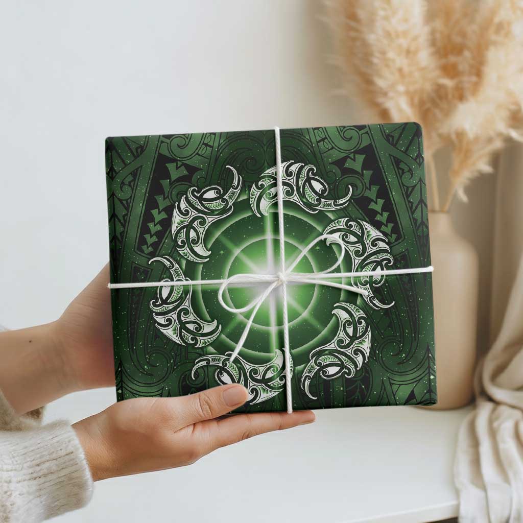New Zealand Matariki Tupuarangi Wrapping Paper Maori Moko Green Galaxy LT05 - Polynesian Pride