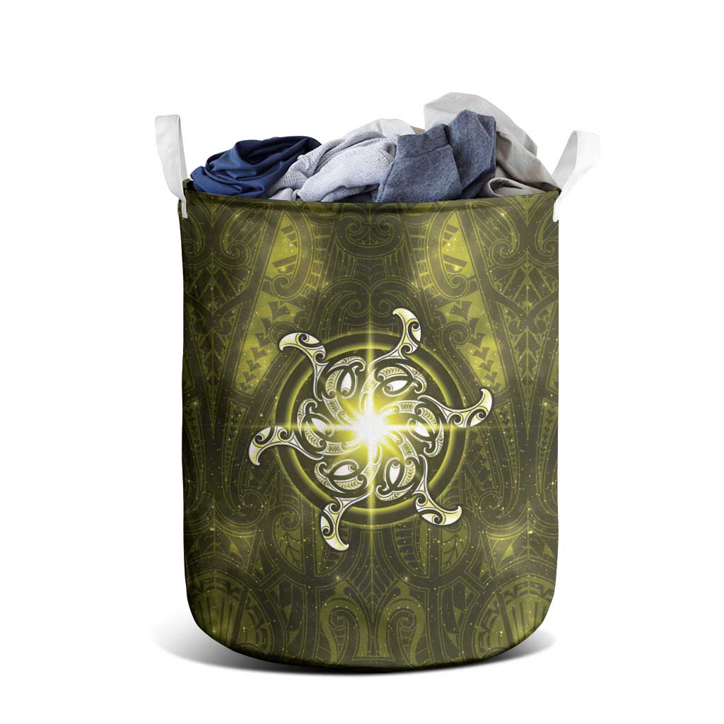 New Zealand Matariki Hiwaiterangi Laundry Basket Maori Moko Yellow Galaxy