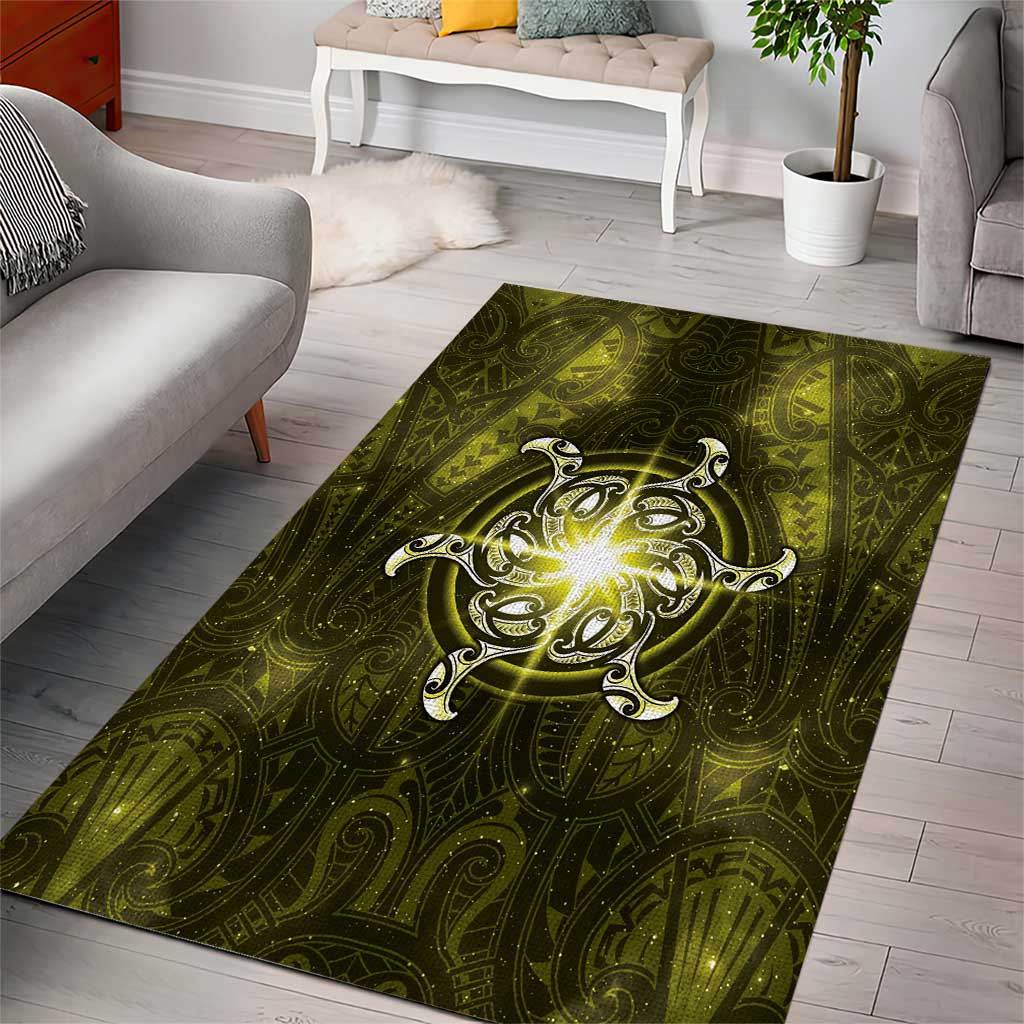 New Zealand Matariki Hiwaiterangi Area Rug Maori Moko Yellow Galaxy