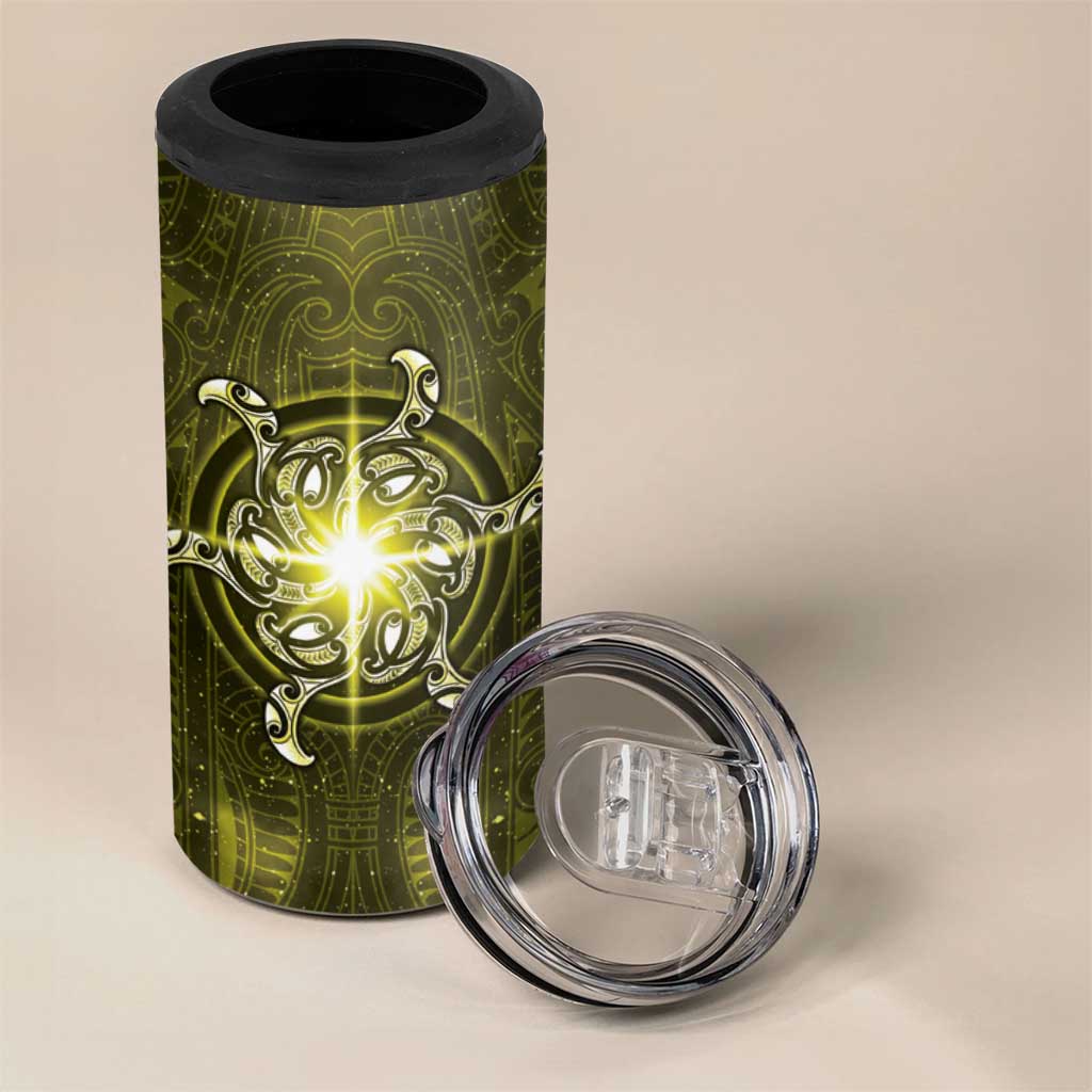 New Zealand Matariki Hiwaiterangi 4 in 1 Can Cooler Tumbler Maori Moko Yellow Galaxy