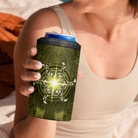 New Zealand Matariki Hiwaiterangi 4 in 1 Can Cooler Tumbler Maori Moko Yellow Galaxy