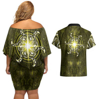New Zealand Matariki Hiwaiterangi Couples Matching Off Shoulder Short Dress and Hawaiian Shirt Maori Moko Yellow Galaxy LT05 - Polynesian Pride