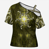 New Zealand Matariki Hiwaiterangi Cross Shoulder Shirt Maori Moko Yellow Galaxy