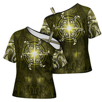 New Zealand Matariki Hiwaiterangi Cross Shoulder Shirt Maori Moko Yellow Galaxy