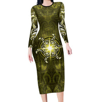 New Zealand Matariki Hiwaiterangi Family Matching Long Sleeve Bodycon Dress and Hawaiian Shirt Maori Moko Yellow Galaxy