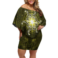 New Zealand Matariki Hiwaiterangi Family Matching Off Shoulder Short Dress and Hawaiian Shirt Maori Moko Yellow Galaxy