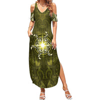 New Zealand Matariki Hiwaiterangi Family Matching Summer Maxi Dress and Hawaiian Shirt Maori Moko Yellow Galaxy