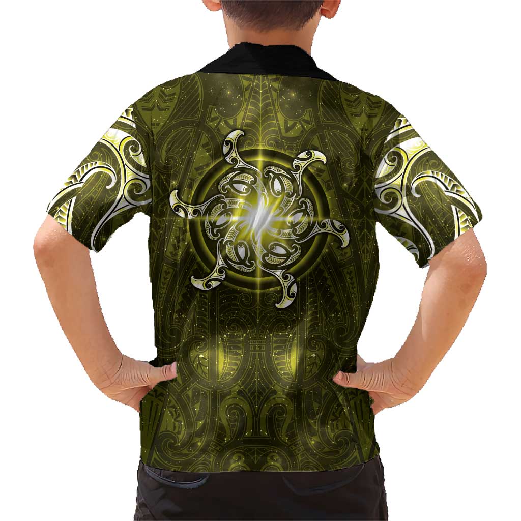 New Zealand Matariki Hiwaiterangi Family Matching Tank Maxi Dress and Hawaiian Shirt Maori Moko Yellow Galaxy LT05 - Polynesian Pride