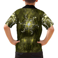 New Zealand Matariki Hiwaiterangi Family Matching Tank Maxi Dress and Hawaiian Shirt Maori Moko Yellow Galaxy LT05 - Polynesian Pride