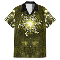 New Zealand Matariki Hiwaiterangi Family Matching Tank Maxi Dress and Hawaiian Shirt Maori Moko Yellow Galaxy LT05 Dad's Shirt - Short Sleeve Yellow - Polynesian Pride