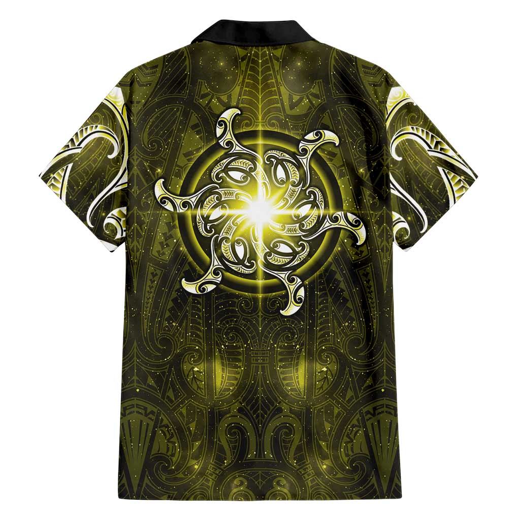 New Zealand Matariki Hiwaiterangi Family Matching Tank Maxi Dress and Hawaiian Shirt Maori Moko Yellow Galaxy LT05 - Polynesian Pride