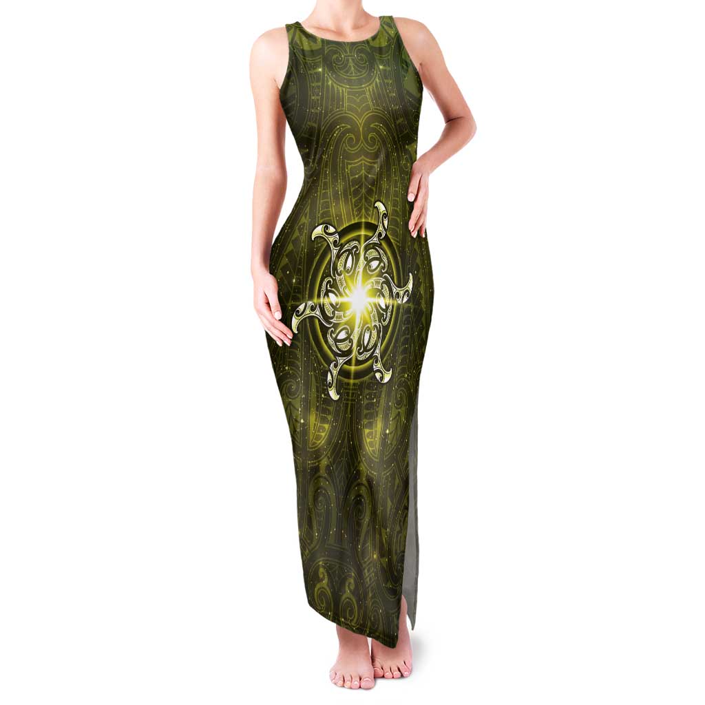 New Zealand Matariki Hiwaiterangi Family Matching Tank Maxi Dress and Hawaiian Shirt Maori Moko Yellow Galaxy LT05 Mom's Dress Yellow - Polynesian Pride