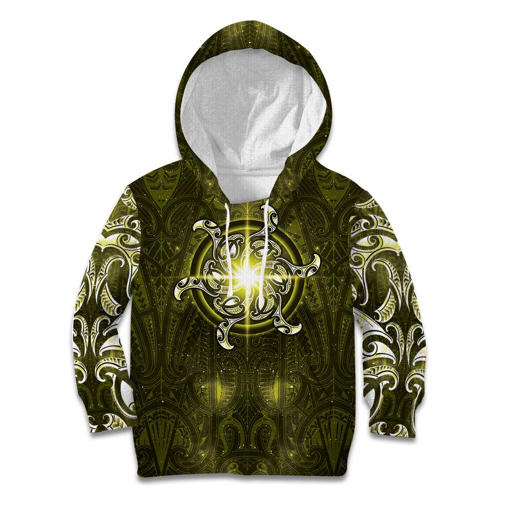 New Zealand Matariki Hiwaiterangi Kid Hoodie Maori Moko Yellow Galaxy