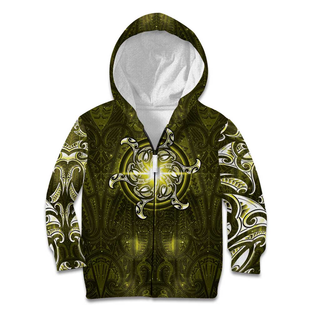 New Zealand Matariki Hiwaiterangi Kid Hoodie Maori Moko Yellow Galaxy