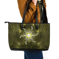 New Zealand Matariki Hiwaiterangi Leather Tote Bag Maori Moko Yellow Galaxy