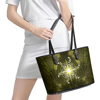 New Zealand Matariki Hiwaiterangi Leather Tote Bag Maori Moko Yellow Galaxy