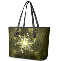 New Zealand Matariki Hiwaiterangi Leather Tote Bag Maori Moko Yellow Galaxy